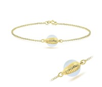 Gold Plated White Pearl Cover by Leaf Silver Bracelet BRS-217-GP